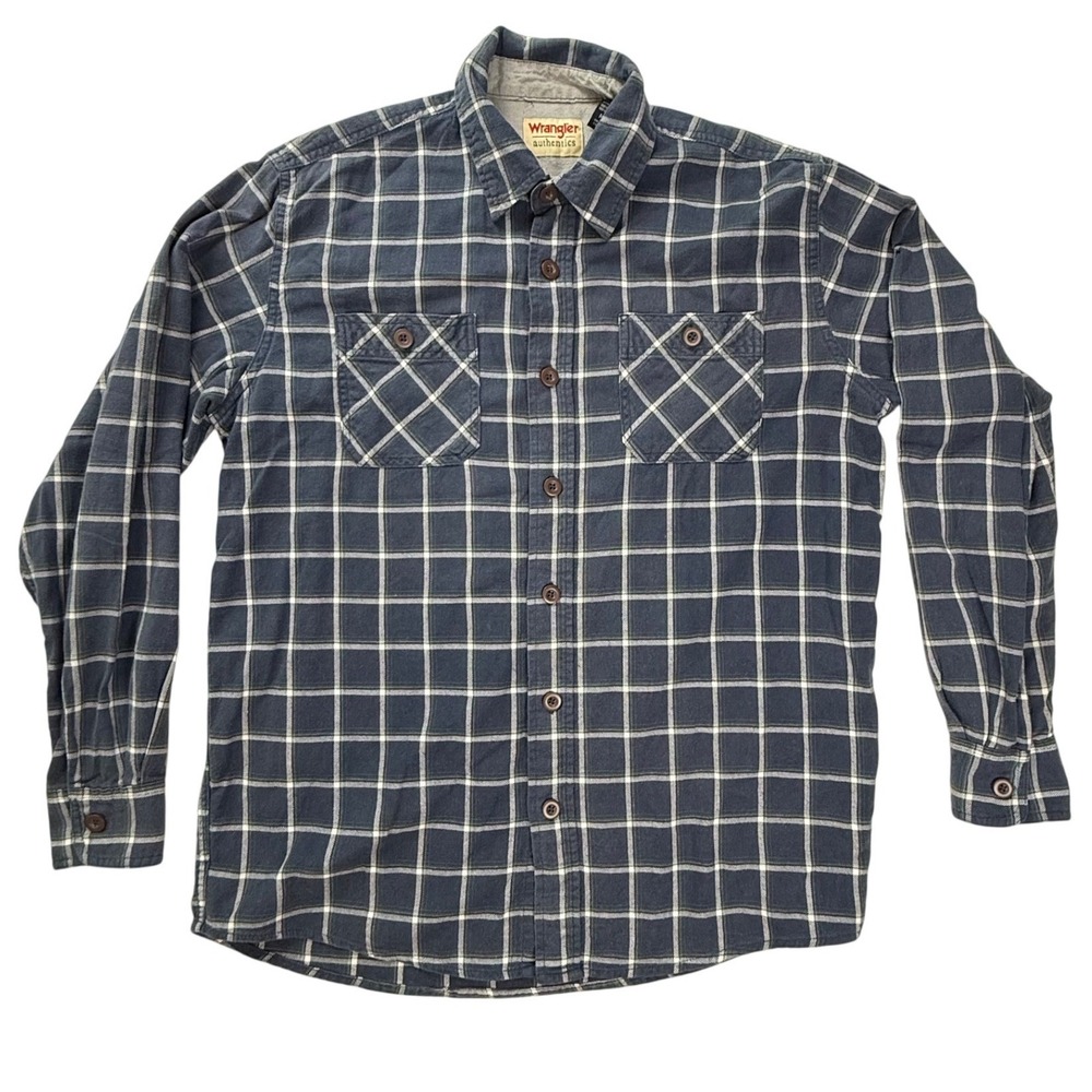 Wrangler Authentics Mens Blue Plaid Flannel Button Down Shirt Medium MMTH35753